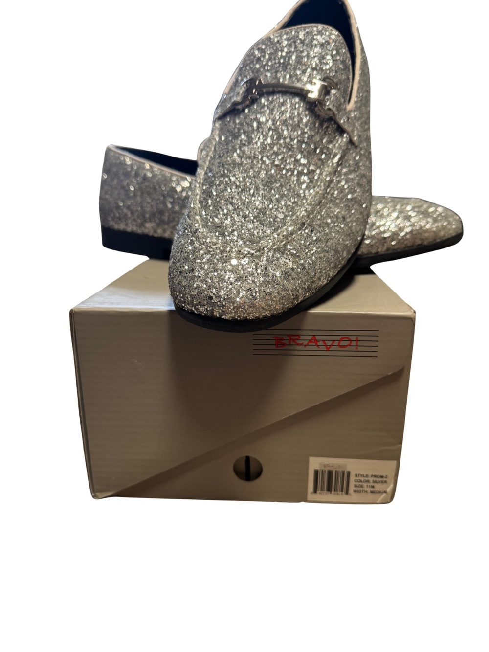 Silver Glitter Men's Slip-On Loafers with Metal Bit